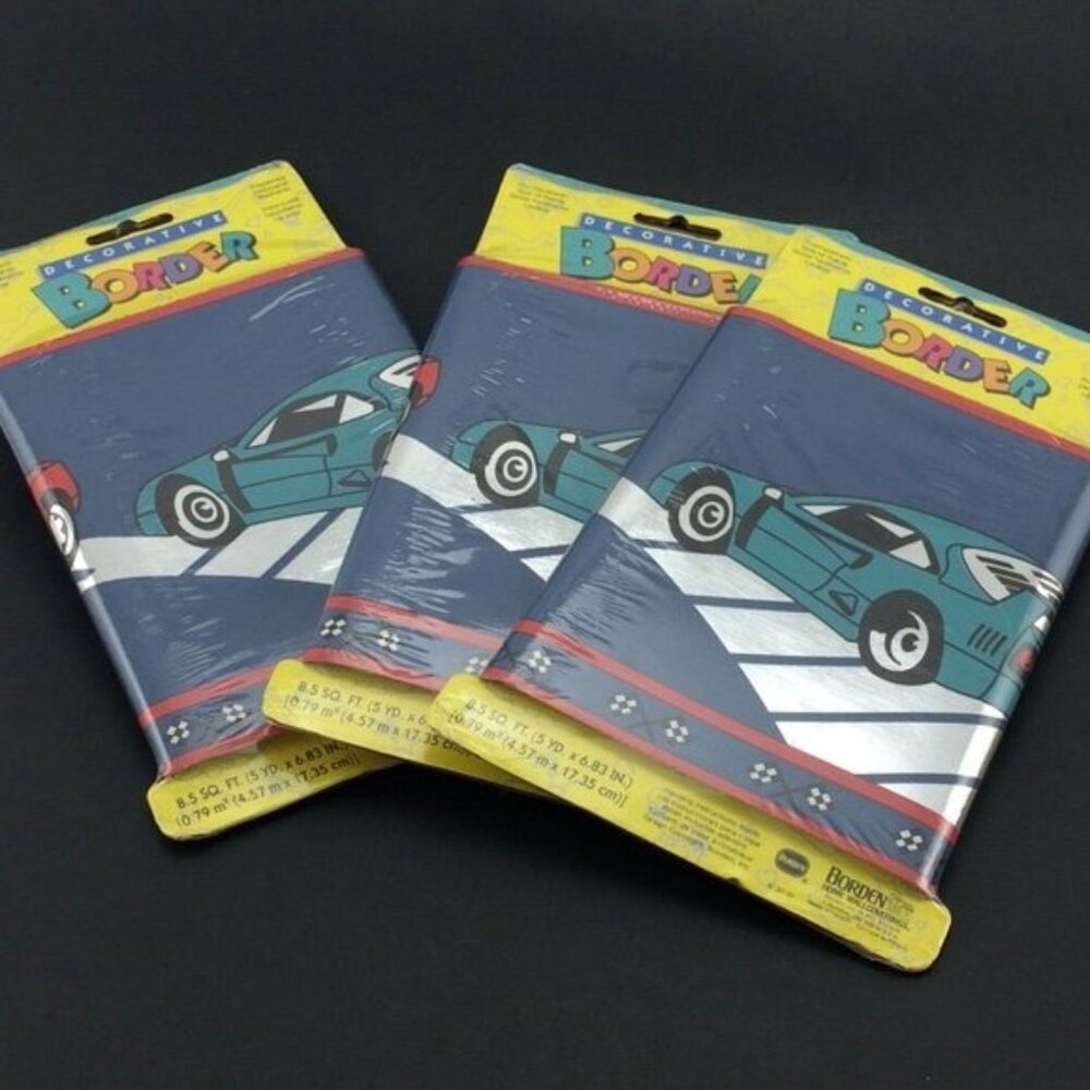 3 Sealed Packs Vintage Race Sports Car Wallpaper Decorative Border Borden